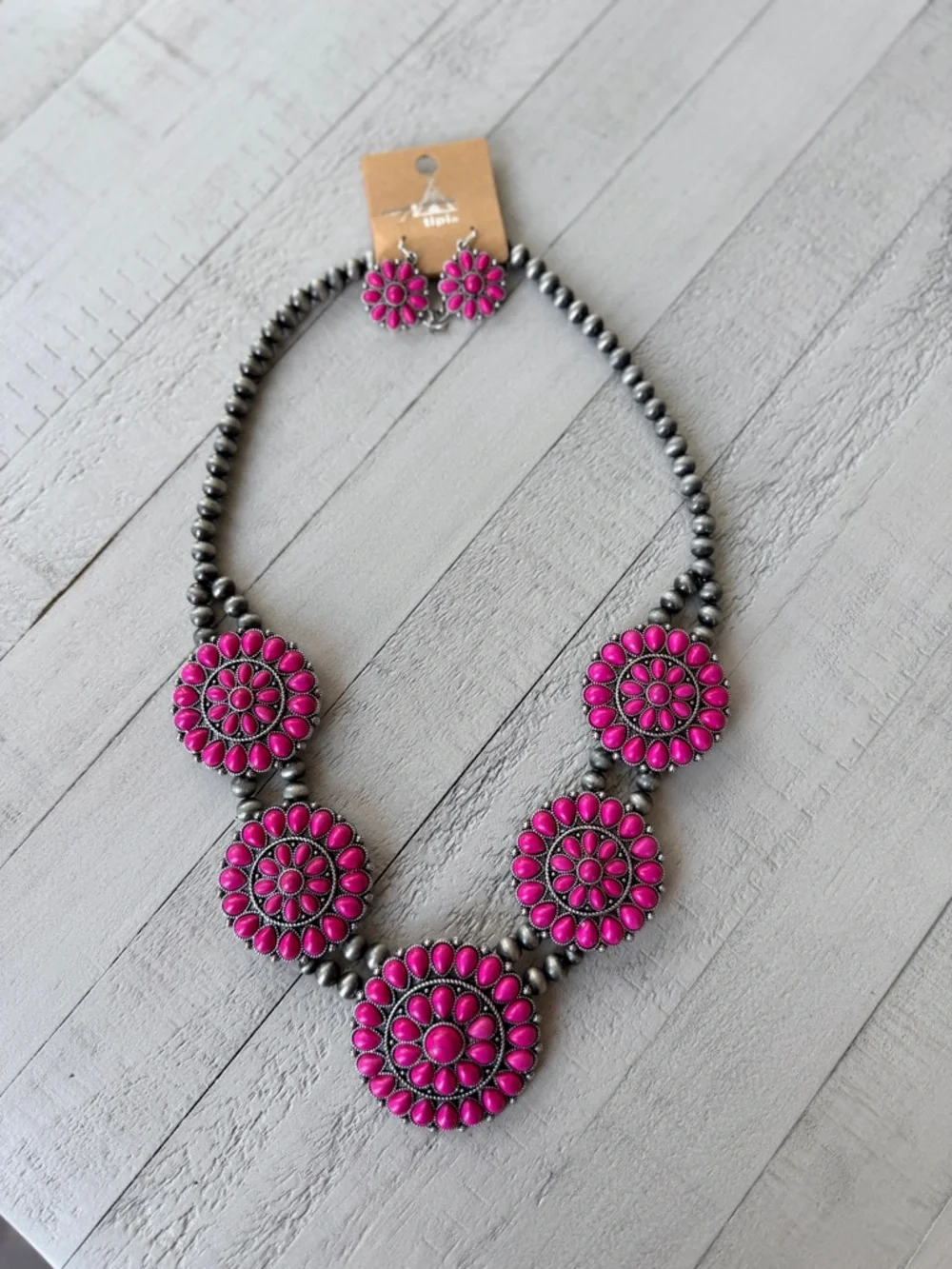 Western Fashion Hot Pink Statement Necklace & Earring Set